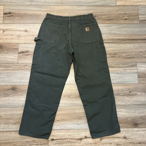 Men's Carhartt Duck Canvas Carpenter Jeans SZ 36x30 Moss Green B11 MOS Work Wear - Picture 7 of 11